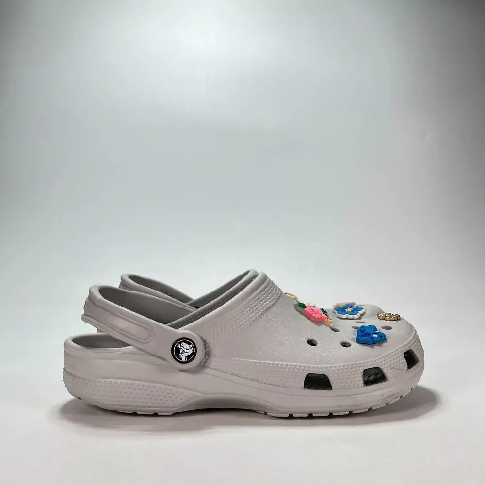 Crocs Classic Clog Light Grey Casual Jibbitz Charms Slip On Shoes Men's Size 8